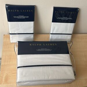 RL King Palmer Percale TC464 White/Polo Navy Duvet Cover & Std and Euro Shams